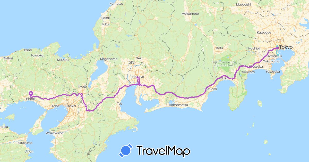 TravelMap itinerary: driving, train, metro in Japan (Asia)